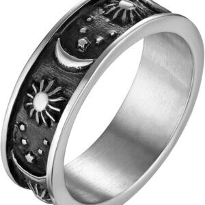 8mm Moon Star Sun Statement Ring Stainless Steel Boho Jewelry for Women Men